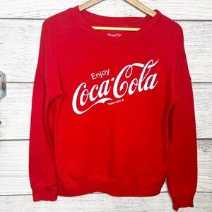 Coca Cola Bold Red Long Sleeve Crew Neck Sweater Top Size Small